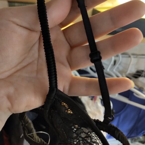 🐣2/$60🐣NWT Zara Black Satin Lace Triangle Bra Adjustable Straps Dainty Bra S - Picture 8 of 16